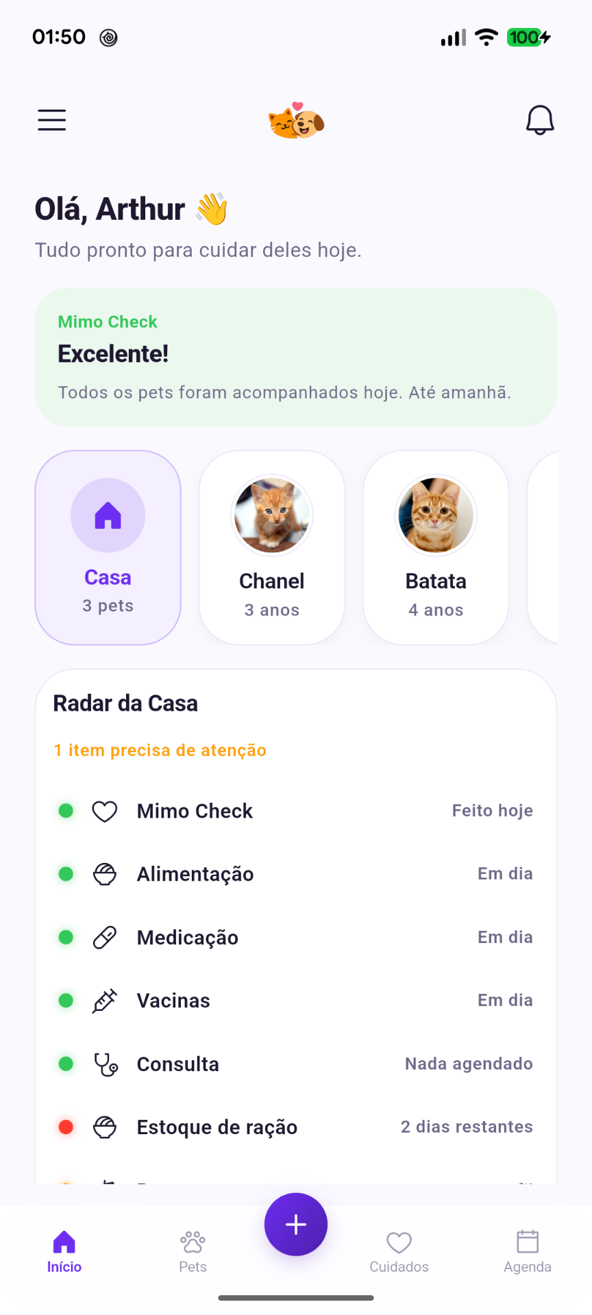 Tela do app Mimo — Ritual de 1 minuto