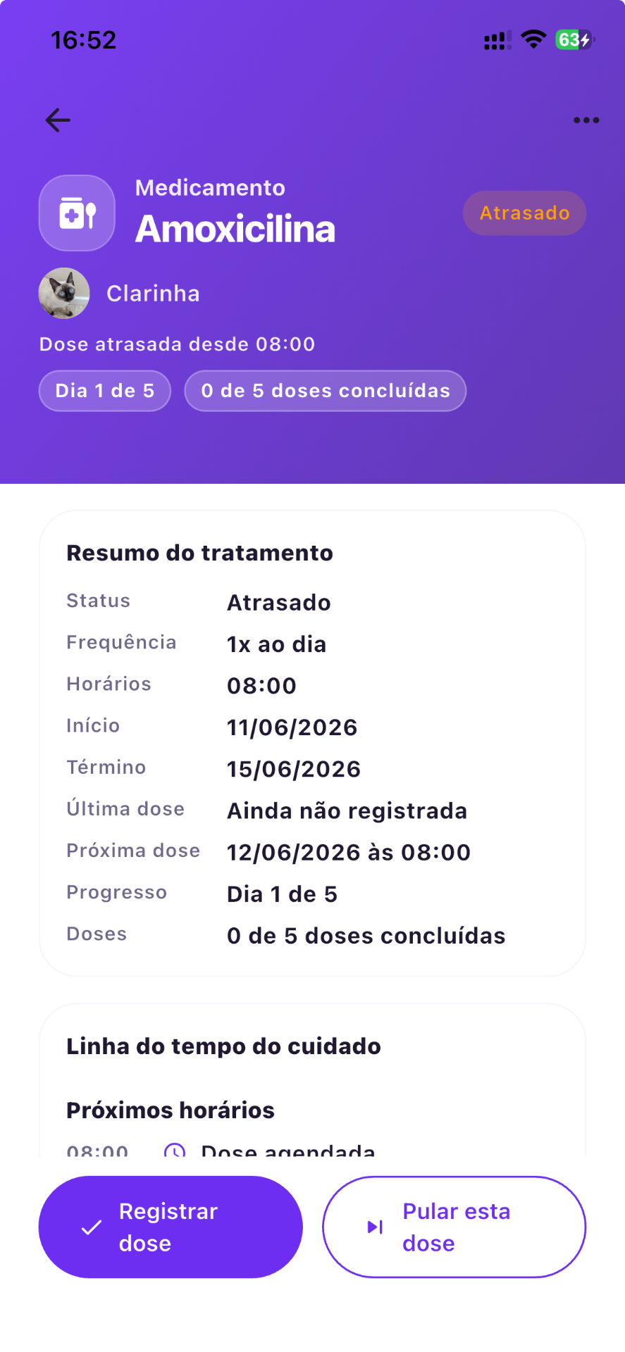Tela do app Mimo — Pronta para o vet
